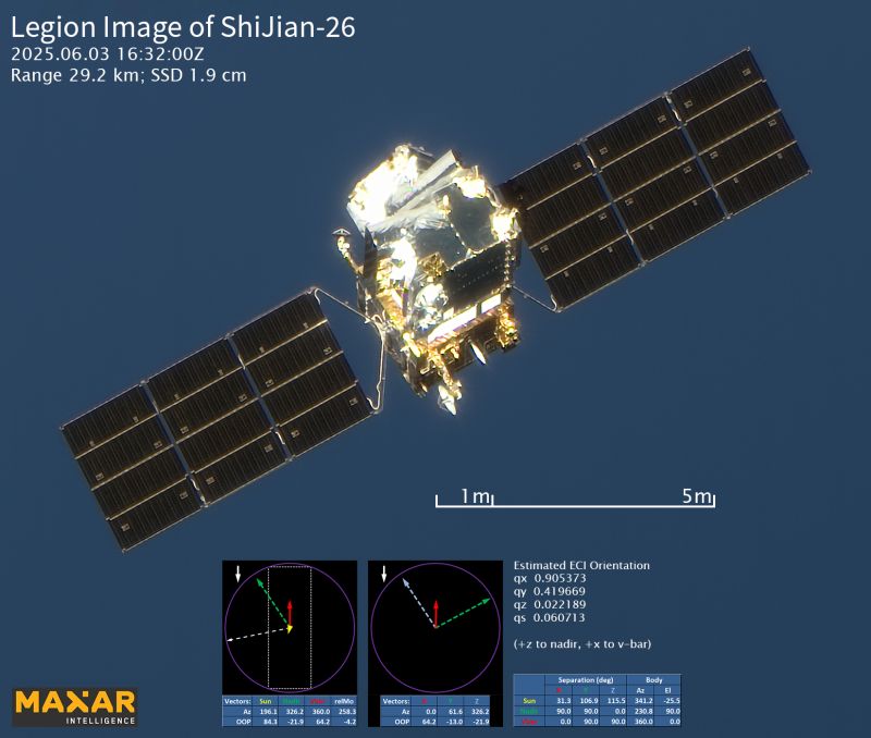 Maxar公开的中国实践二十六号卫星在轨高分辨率影像。中美商业与军事太空监视能力正在快速提升|来源:Maxar Technologies / LinkedIn