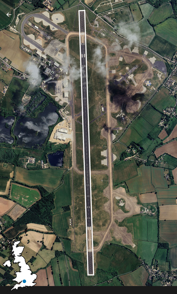 英国RAF Fairford基地跑道地理位置资料图,来源:卫报2026年4月专题,非本次搜查现场|来源:The Guardian