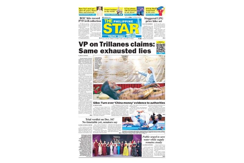 《菲律宾星报》头版曾报道中国资金与杜特尔特家族争议|来源:The Philippine Star